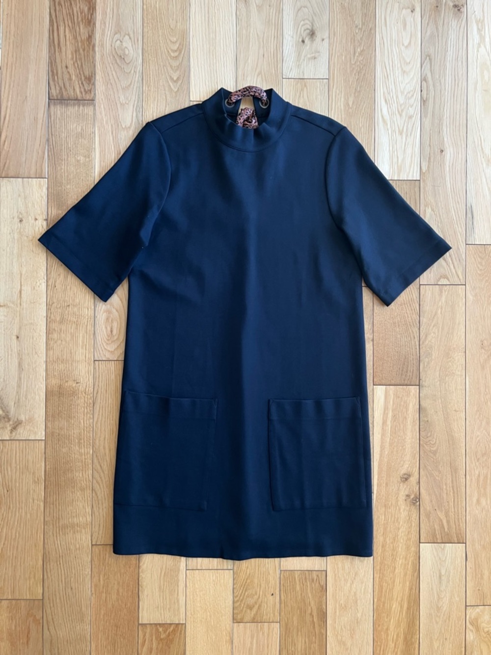 Free People T-Shirt Mini Dress‎ Mock Neck Tie Back Short Sleeve Pockets Size S
